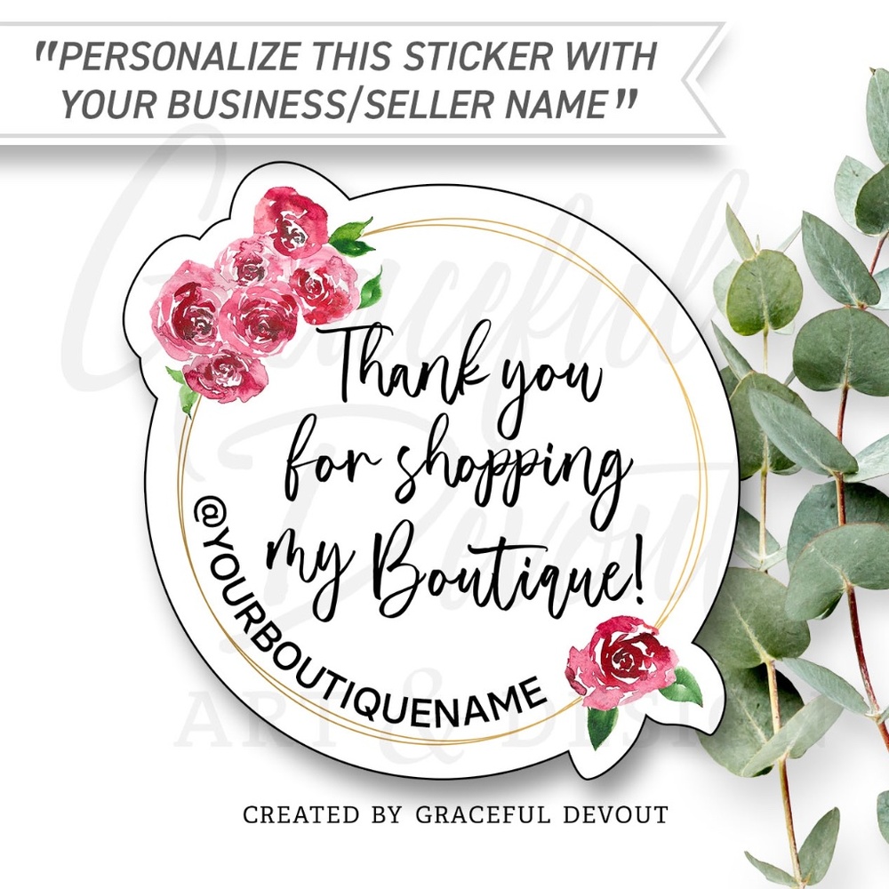 🌹Thank You For Shopping My Boutique- Sticker 2" (inches) (48ct.) [GD80-48]